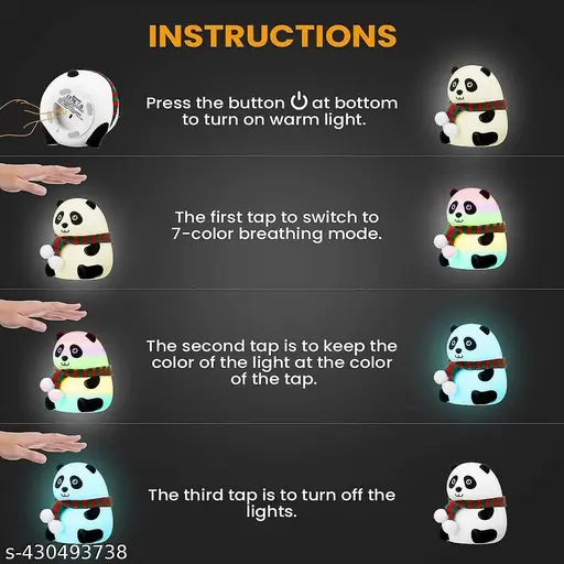 AZANIA-Siliconee Panda Touch Lamp Night Light for Kids Squishy Nightlight Lamp Cute Stuff Kawaii Aesthetic Baby Room Decor with 7 multicolur (Panda)